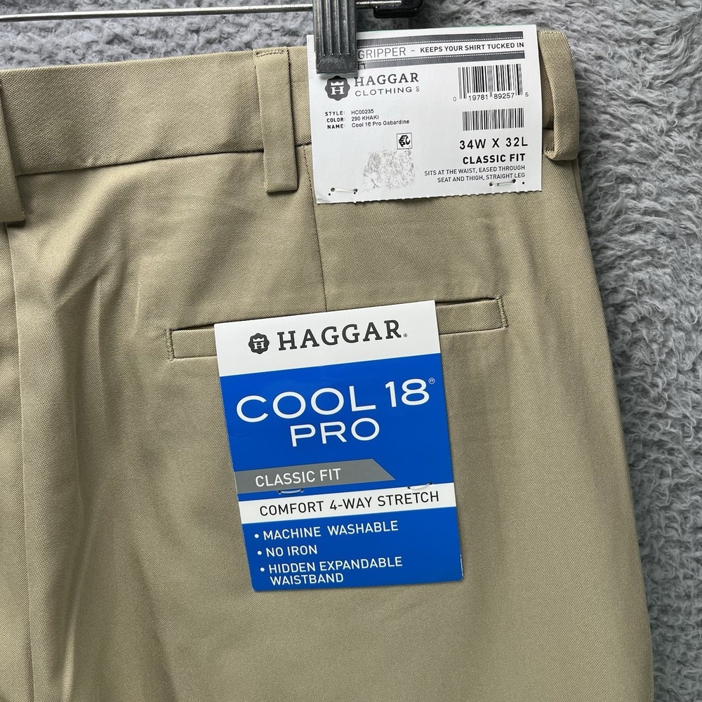 Haggar Dress Pants Mens 34x32 Tan Cool 18 Pro Classic Fit 4 Way Stretch NWT
